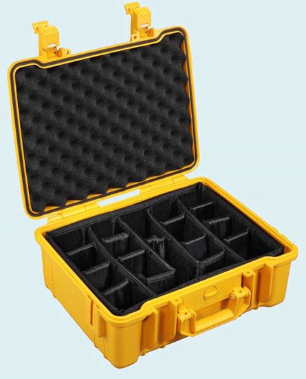 Obrázek TYP 50 – Oranžový vodotěsný kufřík vč. dělících přepážek s bezpečnostním uzavíráním.