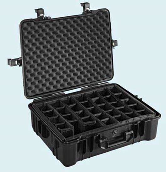 Obrázek Typ 65 – Černý vodotěsný kufr vč. dělících přepážek s bezpečnostním uzavíráním.