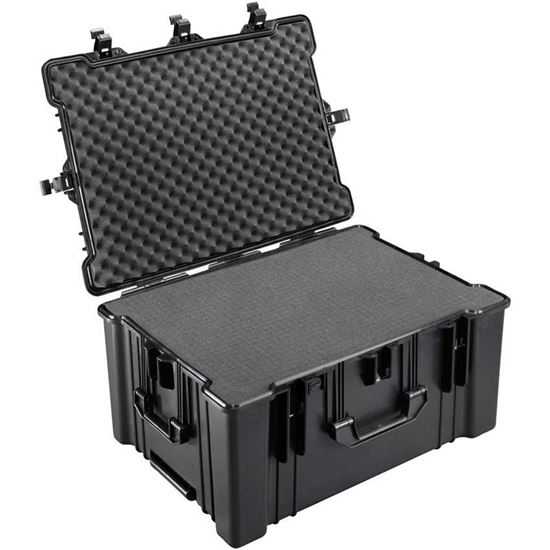 Obrázek TYP 78 – Černý vodotěsný kufr s kolečky vč pěnové vložky s bezpečnostním uzavíráním.